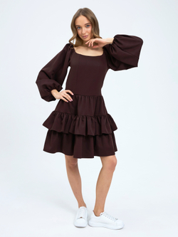 Платье праздничное ярусное с воланами для девочки коричневое