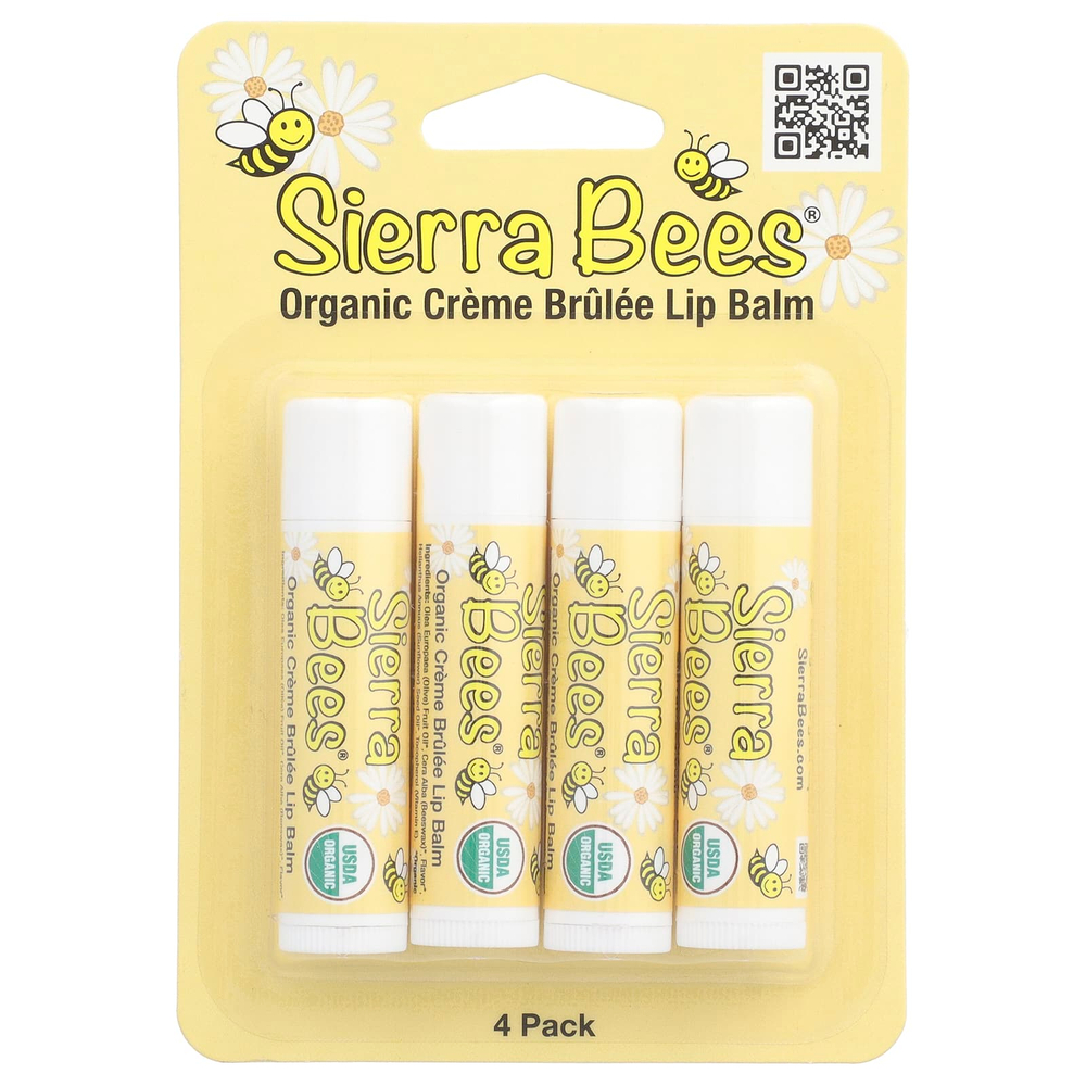 Sierra Bees, органический бальзам для губ, крем-брюле (ваниль), 4 шт. по 4,25 г (0,15 унции) в упаковке