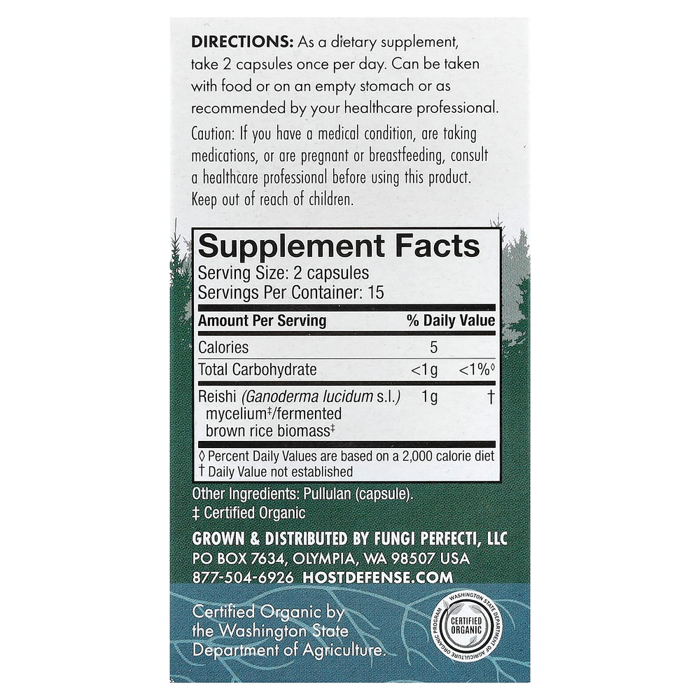 Host Defense, Mushrooms™, рейши, 30 капсул (0,5 г в 1 капсуле)