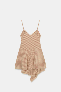 ZARA КОРОТКОЕ ПЛАТЬЕ В КЛЕТКУ С КРУЖЕВОМ, РАЗНОЦВЕТНЫЙ