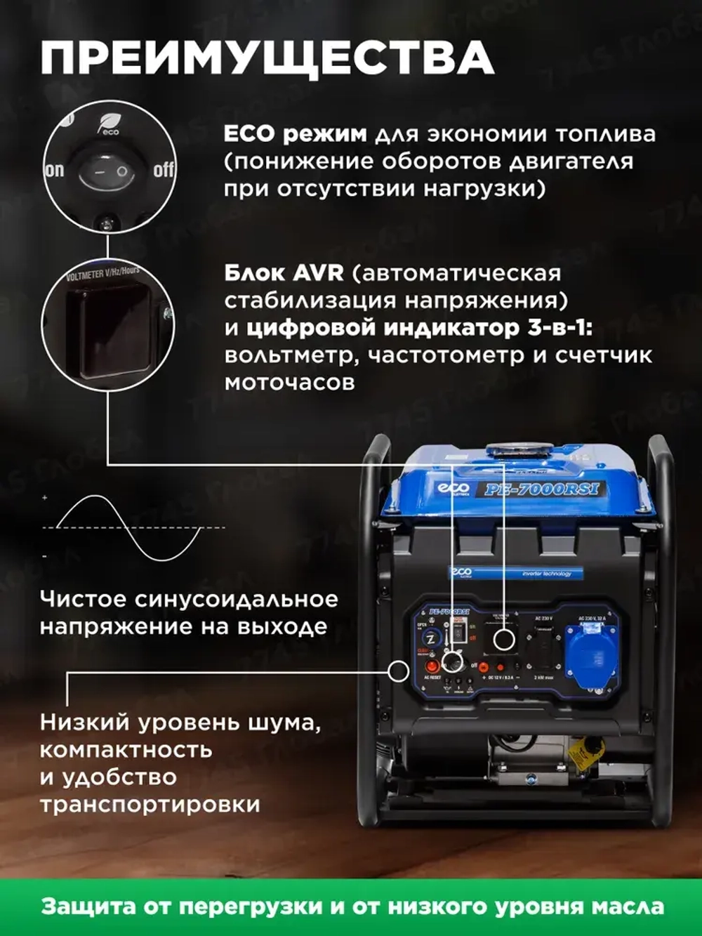 Генератор бензиновый инверторный 5,5 кВт 15л ECO PE-7000RSI (EC1563-9)