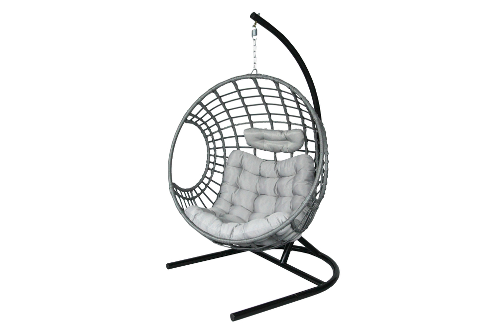 Кресло подвесное Лондон арт.МТ3978 (стойка+основание.черн.,корзн.серая.,подуш.серая, 3 уп. (Т))