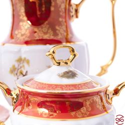 Кофейный сервиз Repast Охота красная Мария-тереза 15 предметов на 6 персон