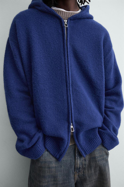 ZARA КАРДИГАН С КАПЮШОНОМ, ЯРКО-СИНИЙ