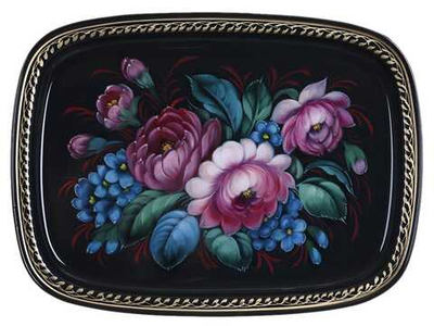 Жостовский поднос декоративный, размер 33х24 см (A12), металлический