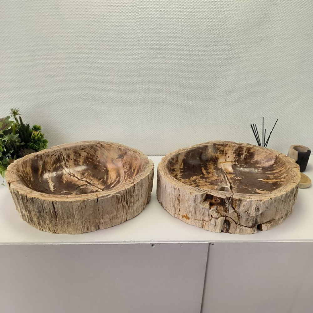 Раковина из окаменелого дерева ПАРА! OD-62099 57*46*16 2шт