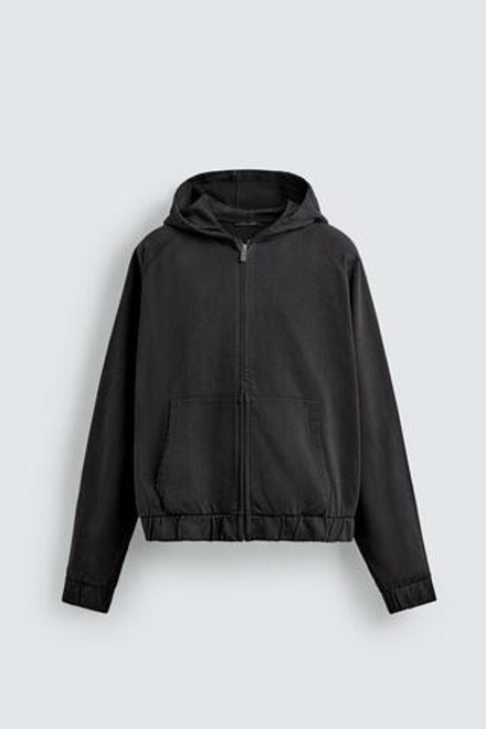 ZARA ХУДИ BOXY FIT С КАПЮШОНОМ, АНТРАЦИТОВЫЙ / ХАКИ