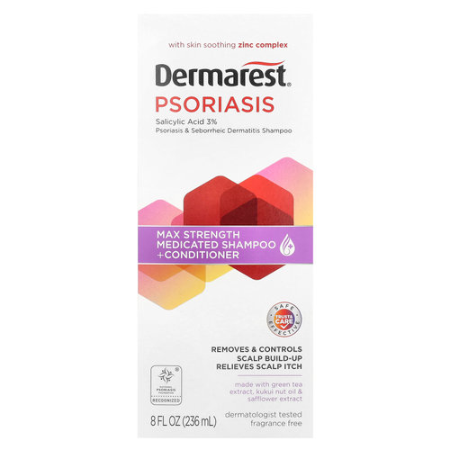 Dermarest, средство от псориаза, лечебный шампунь и кондиционер максимальной эффективности, без отдушки, 236 мл (8 жидк. унций)