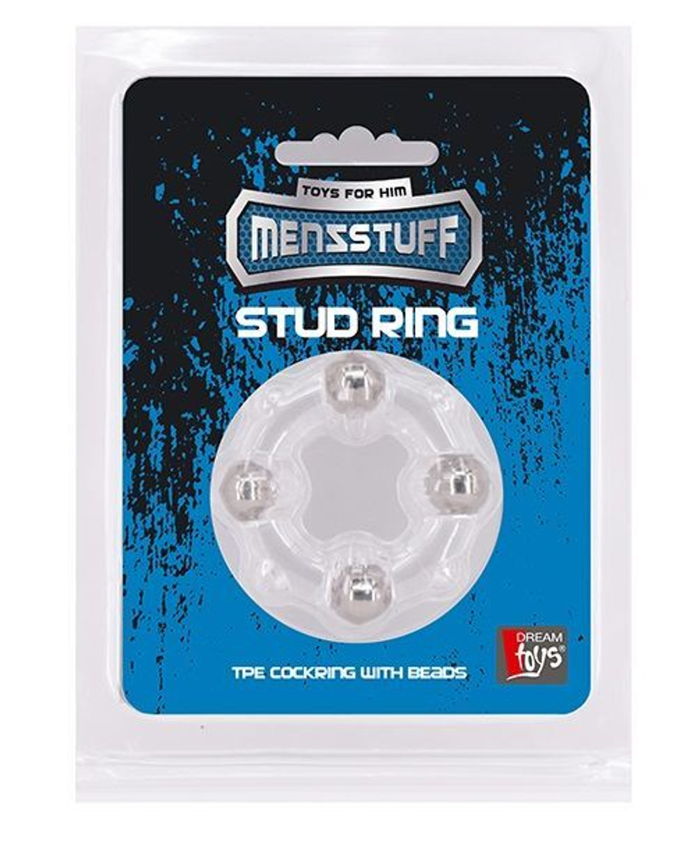 Эрекционное кольцо с 4 бусинами MENZSTUFF STUD RING CLEAR (Цвет: прозрачный)