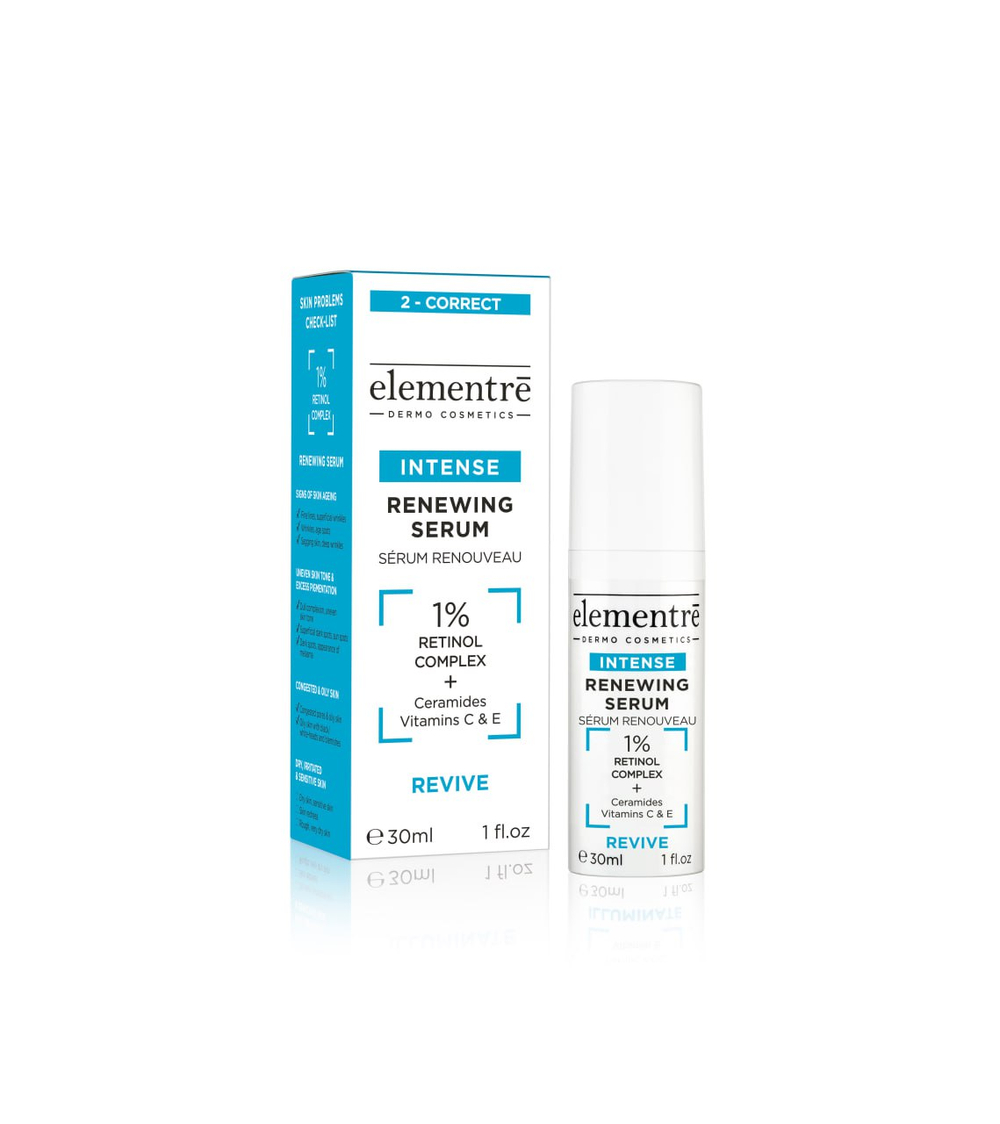 Обновляющая сыворотка с ретинолом 1% RETINOL - RENEWING SERUM 30 ml от Elementrè Dermo Cosmetics, Швейцария, стимулирует обновление клеток кожи,  способствует уменьшению морщин и неровного рельефа