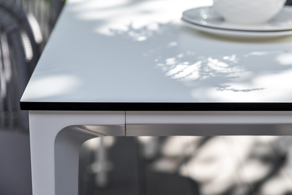 "Малага" обеденная группа на 6 персон со стульями "Марсель", каркас белый, роуп светло-серый