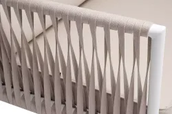 "Касабланка" диван 2-местный плетеный из роупа, каркас алюминий белый муар, роуп бежевый 20мм, ткань бежевая 15052