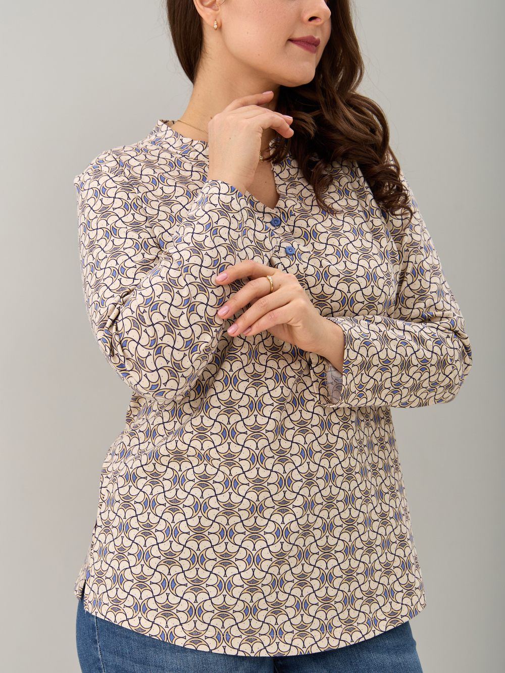 Блузка БЛ-22/экрю-орнаментголубой