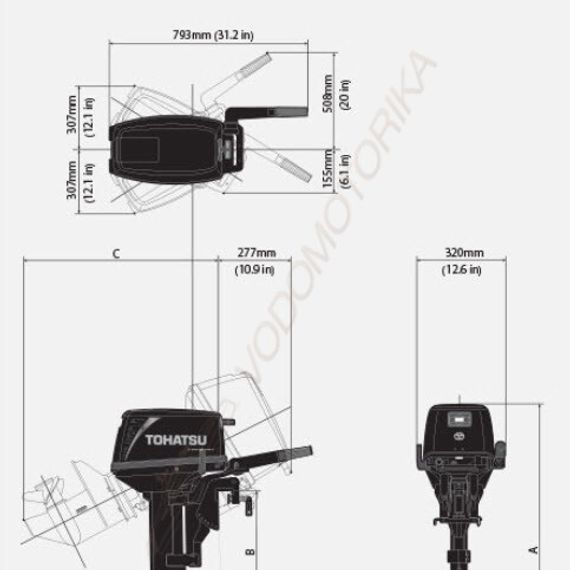 Лодочный мотор Tohatsu M9.8B L 9.8 л.с. двухтактный