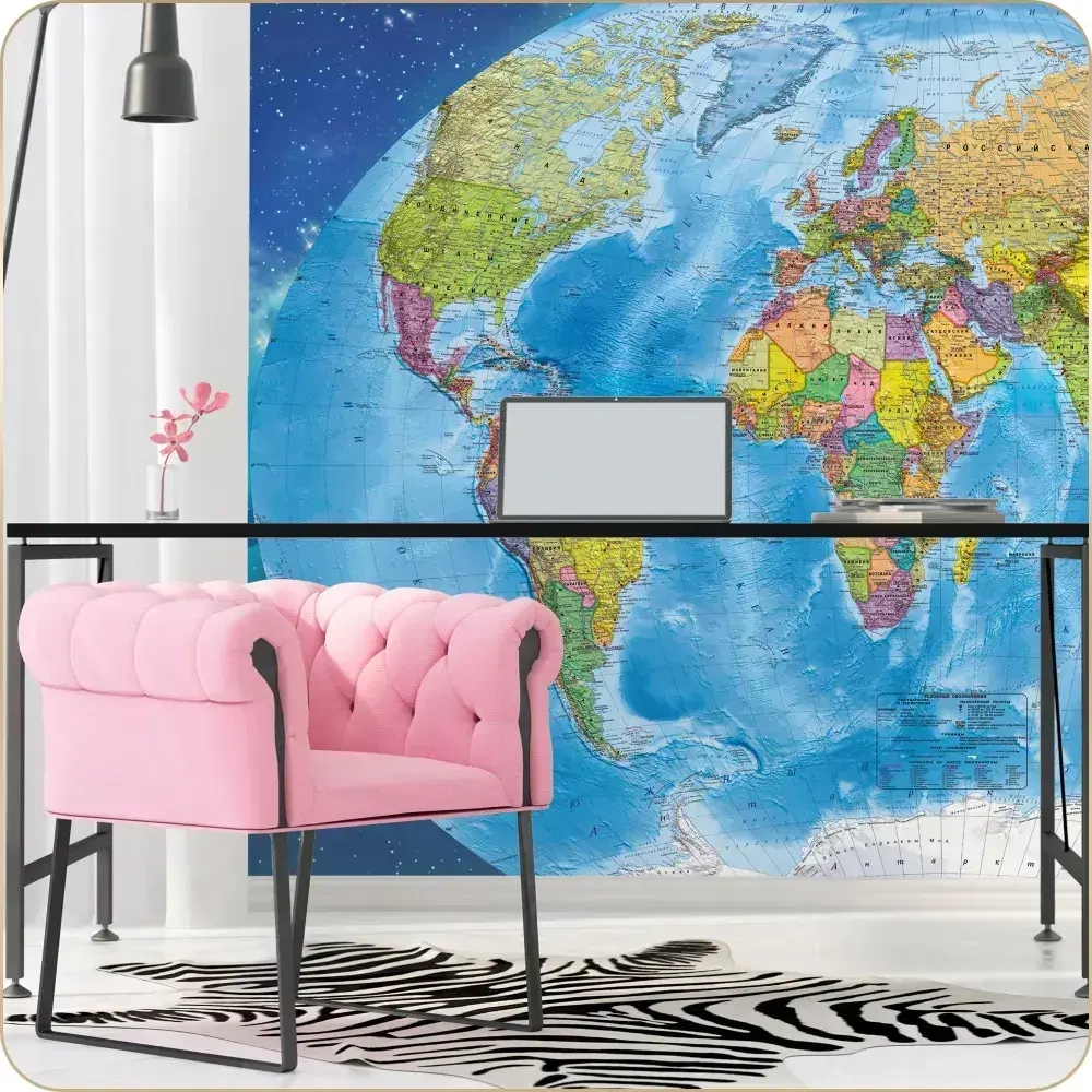 Фотообои 3D Карта Мира в спальню, в гостиную, на кухню 200х130
