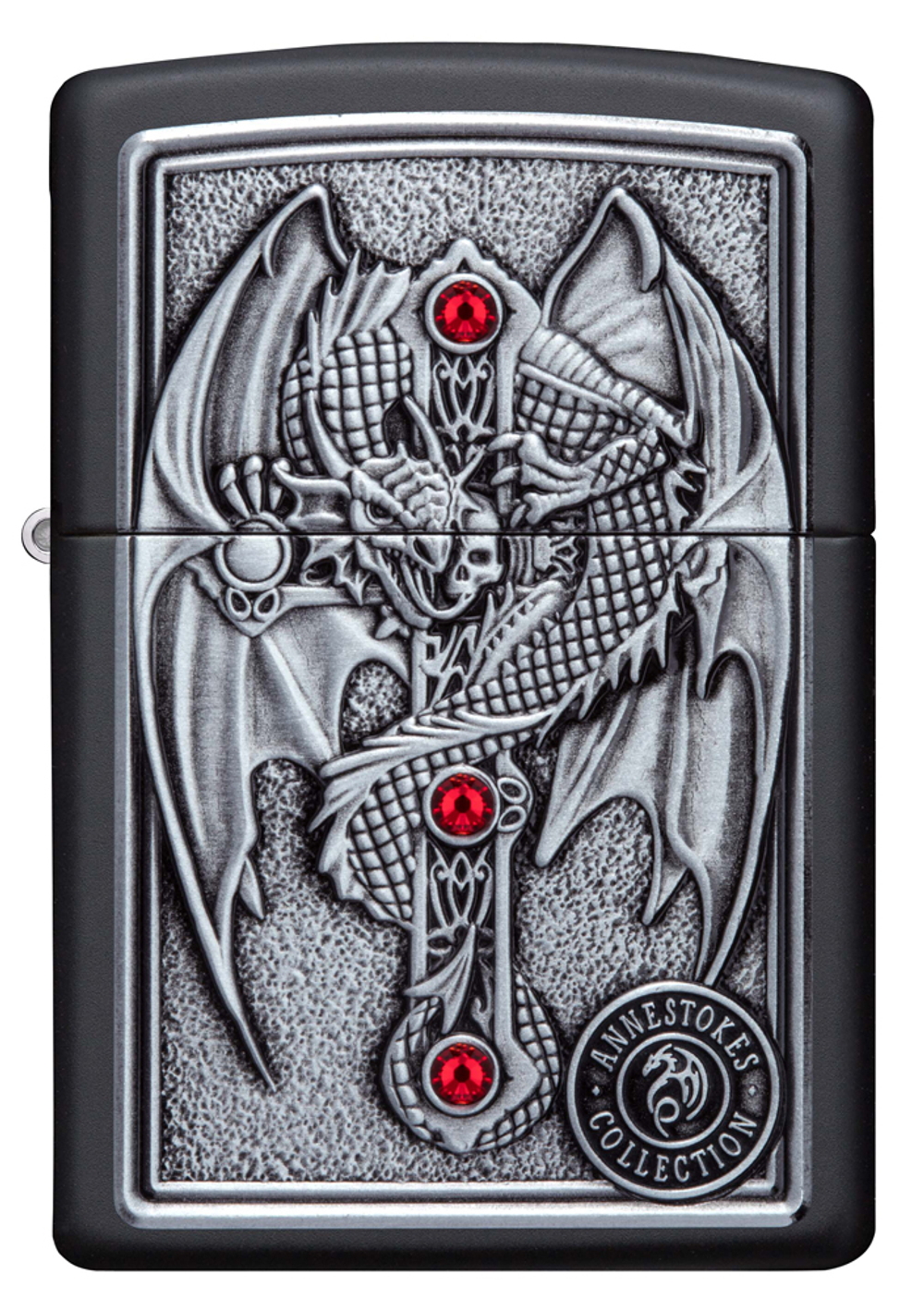 Зажигалка Zippo Winged Dragon Cross с покрытием Black Matte, латунь/сталь, чёрная, 38x13x57 мм