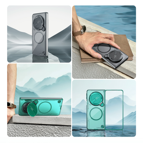 Чехол тонированный от Nillkin с металлической крышкой и поддержкой беспроводной зарядки MagSafe на OPPO Find N5, серия Iceblade Fold Magnetic