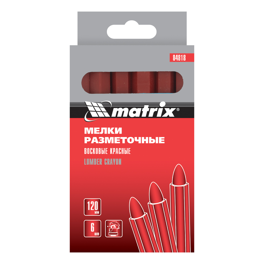 Мелки разметочные восковые красные, 120мм, коробка 6шт.// Matrix