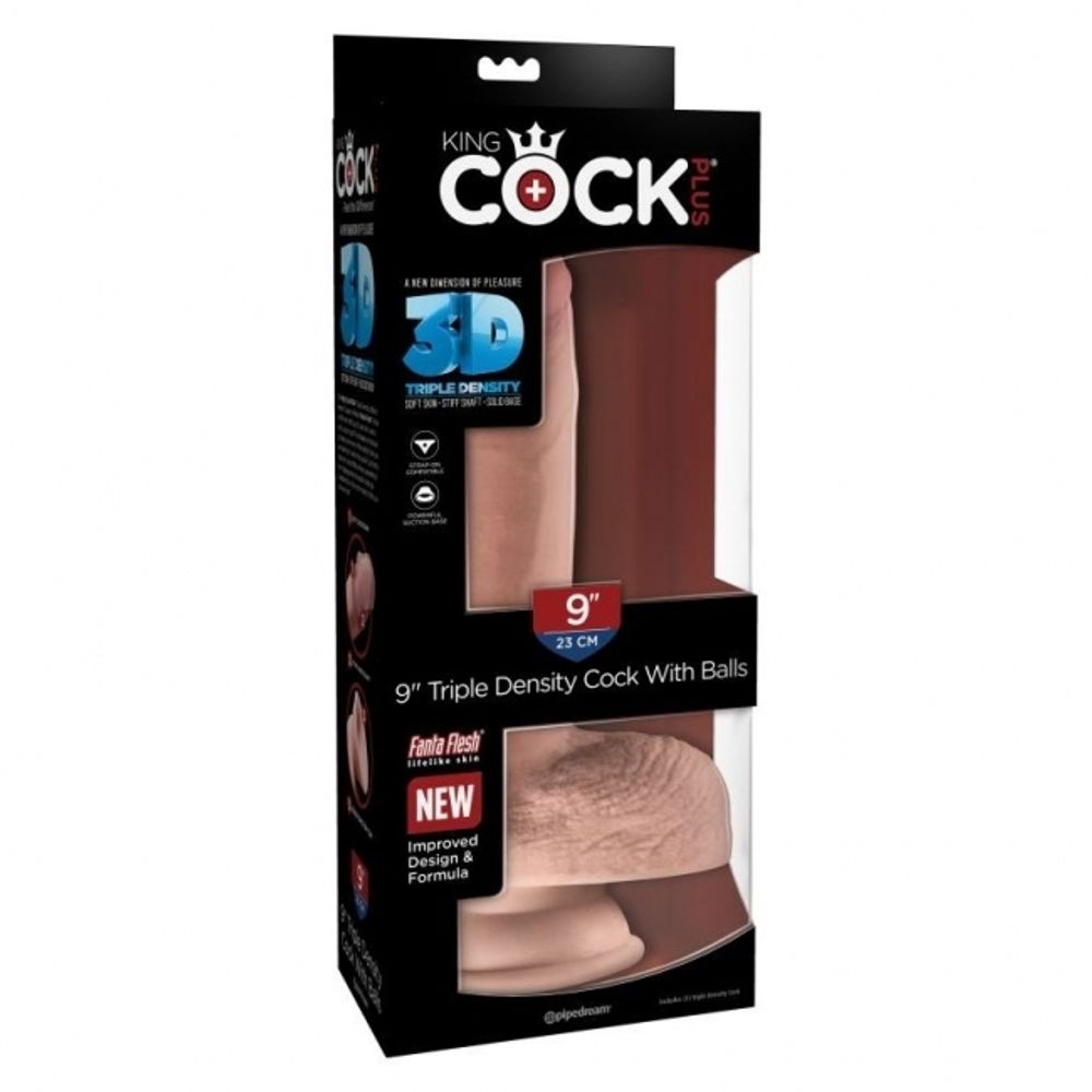 Фаллоимитатор на присоске Тройная плотность King Cock Plus 9 Triple Density Cock with Balls - Flesh (Цвет: Телесный)