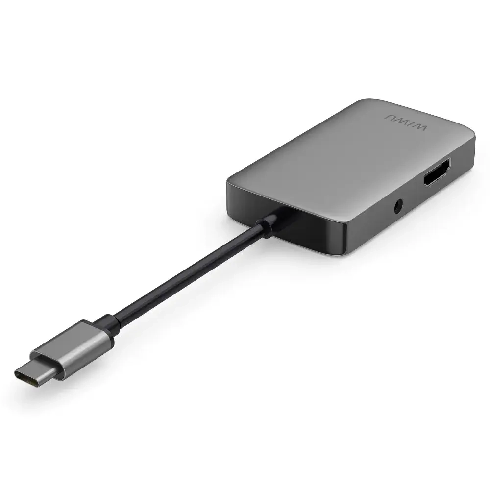 Адаптер Wiwu Alpha USB-C 5 в 1 на USB 3.0/Type-C/HDMI/VGA/Stereo (A513HVP) (Grey)