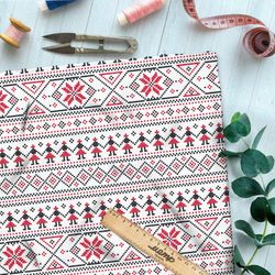 Ткань дюспо плотная славянская вышивка полосками на полотенце