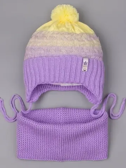 Шапка для девочки осенняя вязаная и снуд