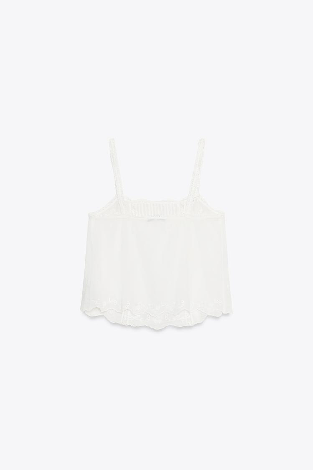 ZARA ТОП С ЦВЕТОЧНОЙ ВЫШИВКОЙ, ЖЕЛТОВАТО-БЕЛЫЙ