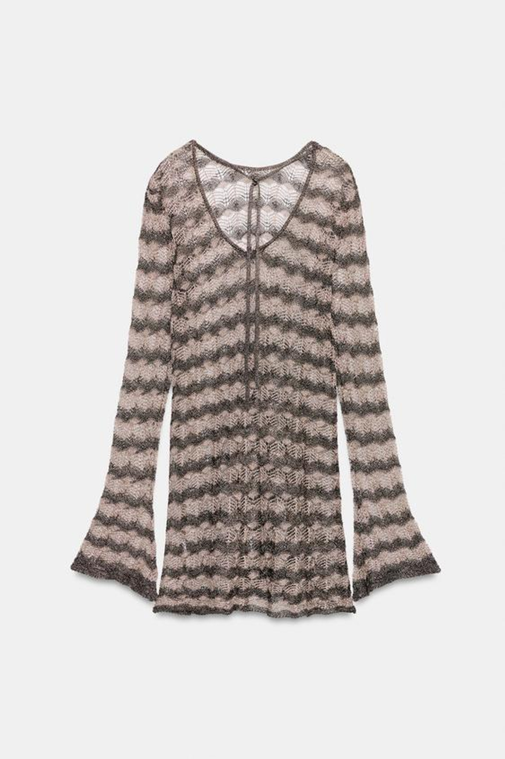 ZARA АЖУРНОЕ МИНИ-ПЛАТЬЕ С БЛЕСТЯЩЕЙ НИТЬЮ, ПОЛОСКИ