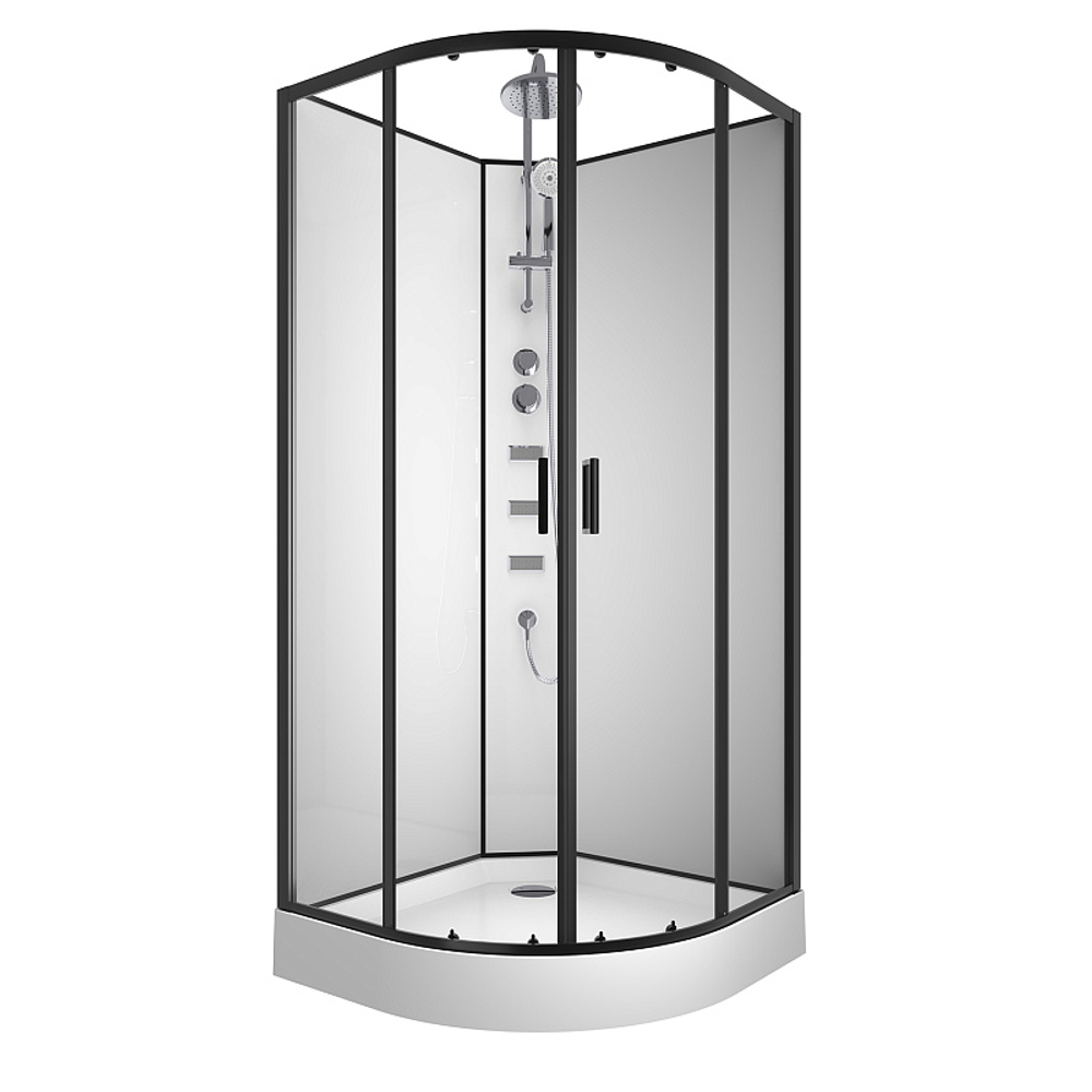 Душевая кабина Loranto NEO 90x90x(190+15) с низким поддоном 15см, прозрачное закаленное стекло 5 мм, задние стеклянные стенки белые, профиль черный-матовый (CS-21811)