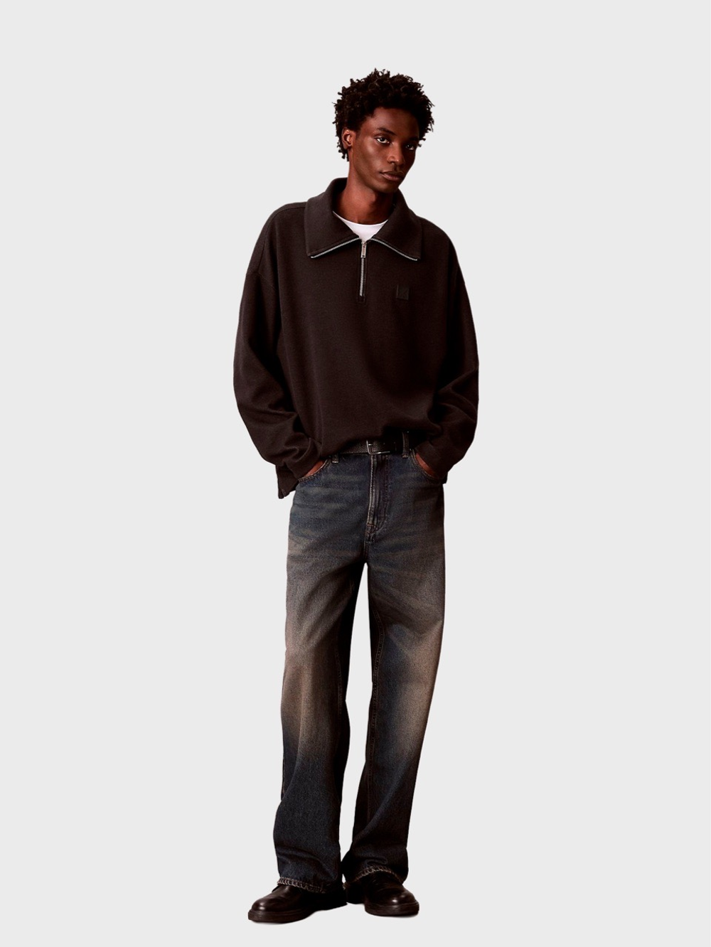 Свитер Calvin Klein Black Brushed Rib 1/4 Zip Emblem Logo Black