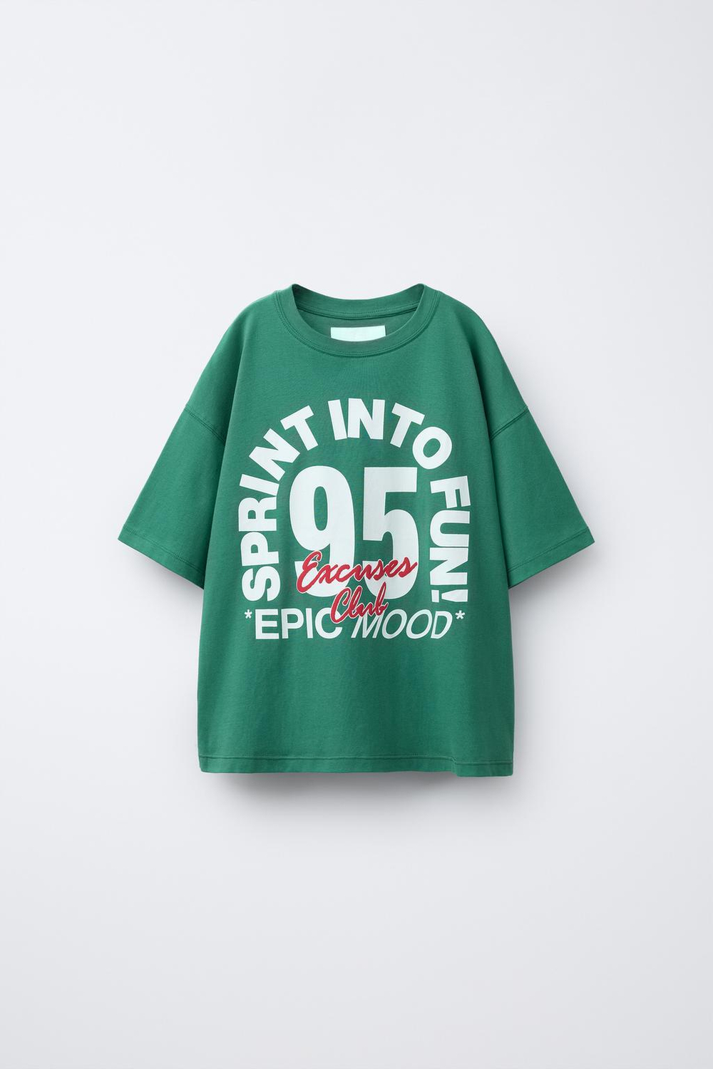 ZARA ФУТБОЛКА С ПРИНТОМ, ЗЕЛЕНОВАТО-СИНИЙ