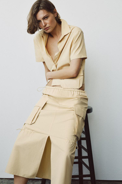 ZARA РУБАШКА С КАРМАНАМИ — ZW COLLECTION, ЖЕЛТЫЙ