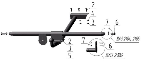 Фаркоп для ВАЗ 2104 1984-2012 Тип шара: H (несъемный сварной). Нагрузки: 800/50 кг, VAZ-04
