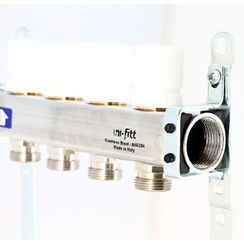 Группа коллекторная Uni-Fitt 1х5 вых 3/4 с балансир. и термостат. вентилями без конц, нерж. cталь