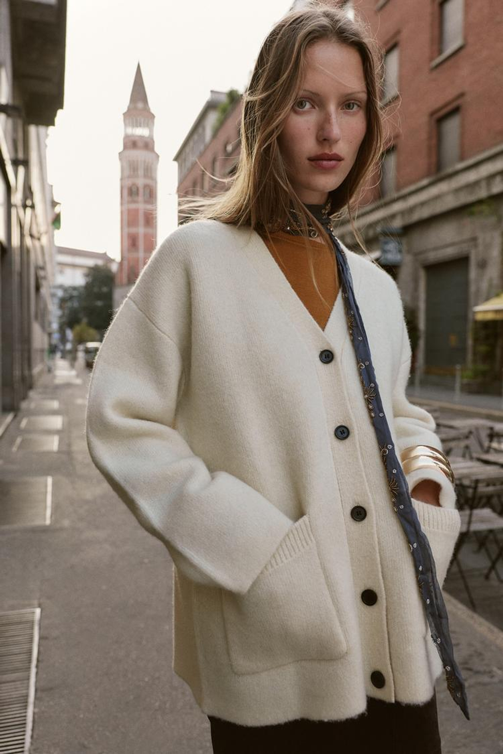 ZARА КАРДИГАН С V-ОБРАЗНЫМ ВЫРЕЗОМ, ЭКРЮ