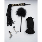 Фетиш набор Wild cat ( бондаж, зажимы, тиклер, наручники, оковы для ног, стек, ошейник, флоггер, кляп, маска)