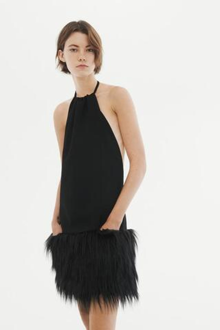 ZARA ПЛАТЬЕ С ОТДЕЛКОЙ ИЗ ИСКУССТВЕННОГО МЕХА - LIMITED EDITION, ЧЕРНЫЙ