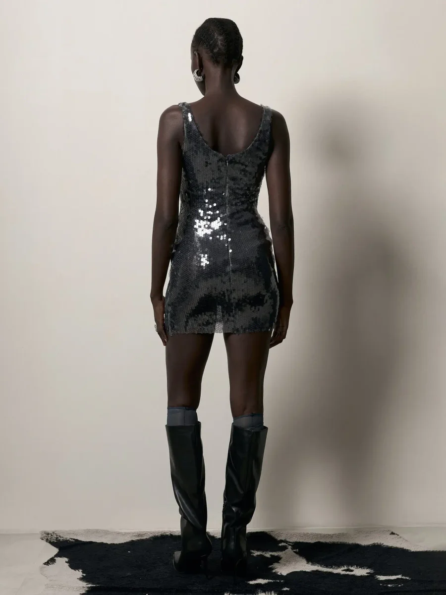 Платье мини с пайетками, Серый