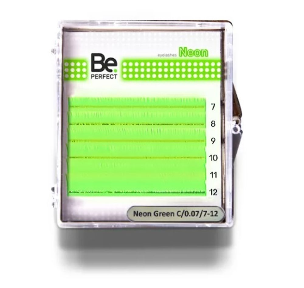 Цветные ресницы BePerfect Neon green MIX 6 линий