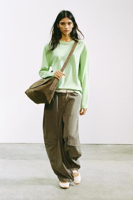 ZARA БРЮКИ КАРГО ОВЕРСАЙЗ, ТЕМНЫЙ ХАКИ