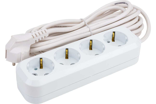 Удлинитель 5м, 4 гнезда, ПВС 3х1, с заземл.конт, Универсал E-304, 16973