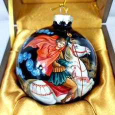 Коллекционный елочный шар с росписью Палех "Георгий Победоносец" в футляре