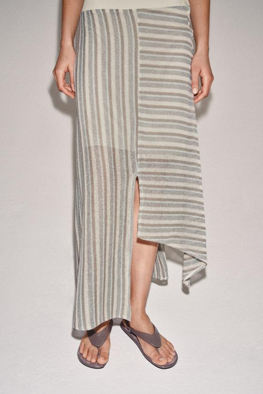 ZARA ЮБКА В ПОЛОСКУ АСИММЕТРИЧНОГО КРОЯ, СИНИЙ