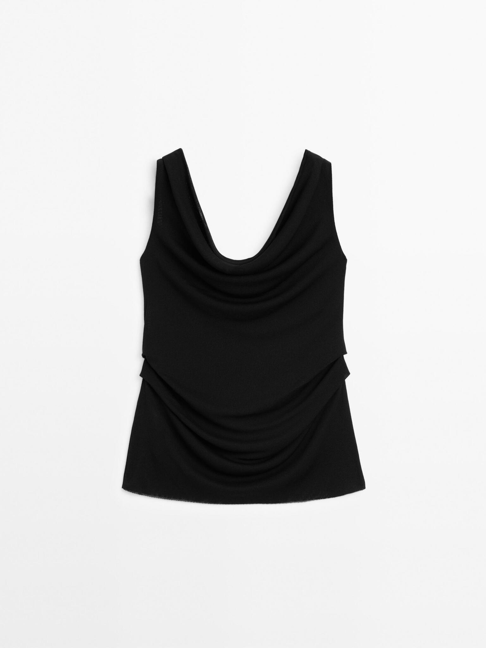 Massimo Dutti Топ с драпировкой и струящимся вырезом, черный