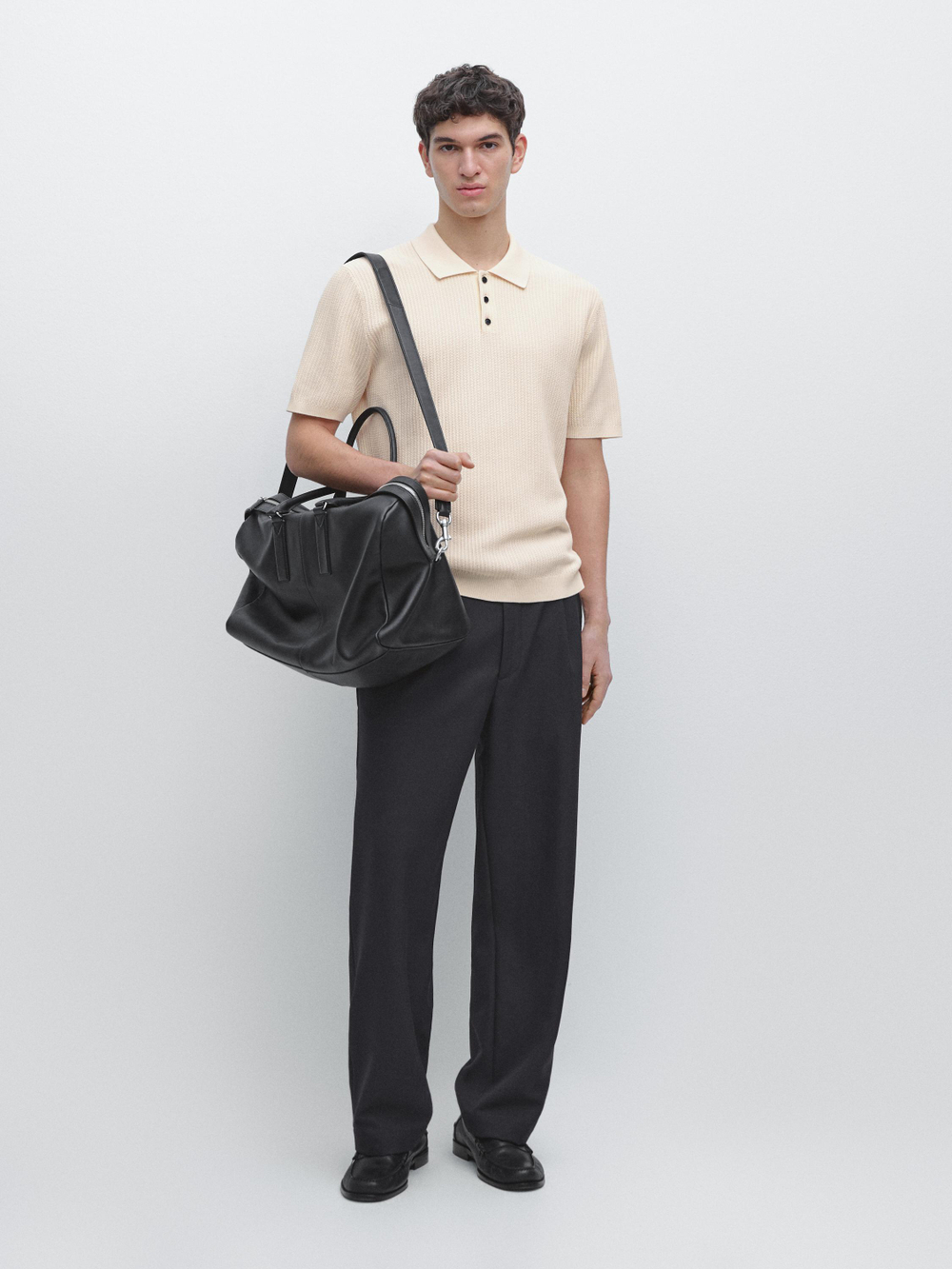 Massimo Dutti Поло из 100% хлопка с короткими рукавами, натуральный/кремовый