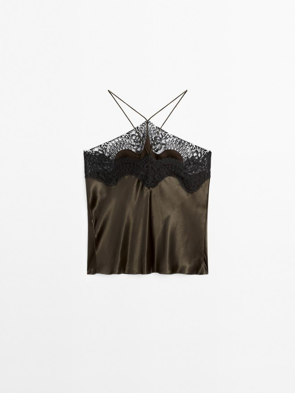 Massimo Dutti Топ из смесового шелка - Studio, коричнневый