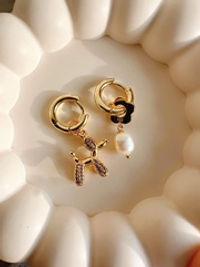 Серьги Пудель и жемчуг на фианитах