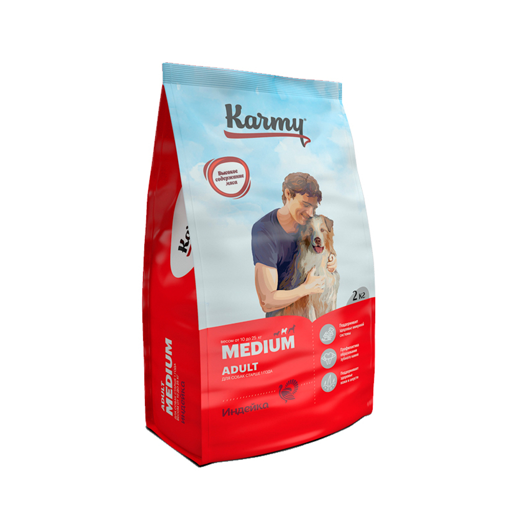 Сухой корм для собак средних пород старше 1 года Karmy Medium Adult Индейка