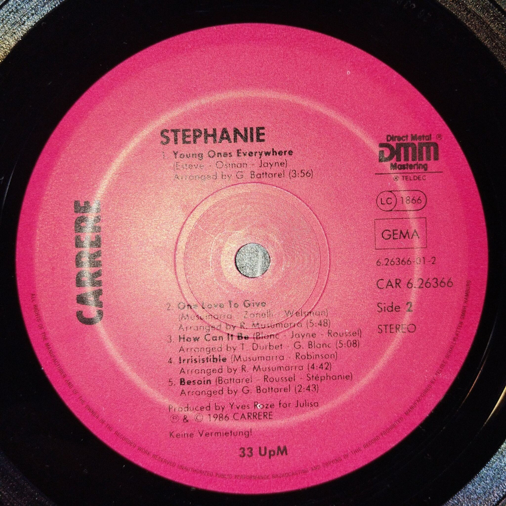 Винтажная виниловая пластинка LP Stephanie (Germany 1986)