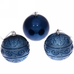 Новогодние шары 8 см (набор 3 шт) «Микс фактур», сапфир